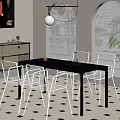 Modern Black Dining Table Set With White Mesh Chairs And Window Blinds 3d model