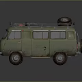 Vintage Green Van With Roof Rack And Spare Tire On Weathered Exterior Design