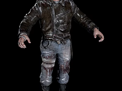 Man in Grungy Leather Jacket and Bloodstained Jeans with Dirty Stains 3d model