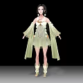 Game Movie Character Wearing Light Green Off Shoulder Outfit Long Sleeves Short Skirt Matching Boots