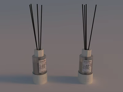 Two Scented Reed Diffusers with Black Sticks Transparent Bottles White Bases 3d model