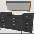 Stylish Modern Black Dresser With Multiple Drawers And Wooden Frame Mirror