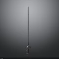 Ancient Sword With Long Metal Blade And Spherical Guard Vertically Displayed On Gray Gradient Background