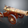 Antique Brass Cannon with Wooden Carriage Vintage Wheels and Decorative Chains Historical Weapon Design