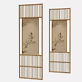 Bamboo Room Partition With Traditional Bamboo Leaf Pattern And Calligraphy Design 3d model