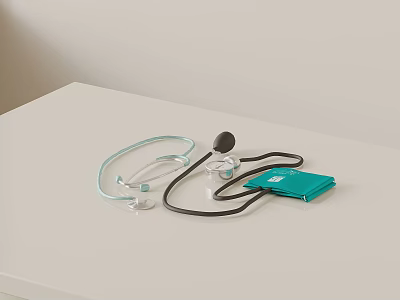 Essential Medical Devices Including Stethoscope Blood Pressure Monitor And Health Record 3d model