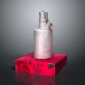Daily Household Silver Metal Bottle With Handle On Red Patterned Stand
