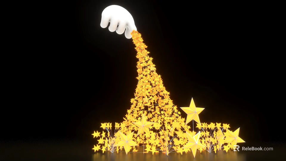 Magical Photo Spot With White Hand Scattering Yellow Stars Forming Tower Structure 3d model 