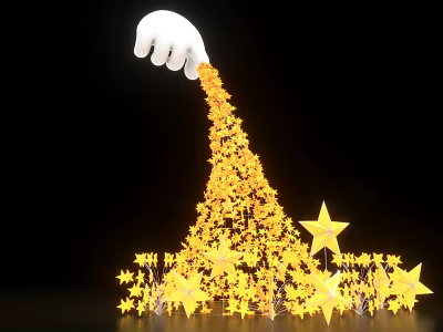 Magical Photo Spot With White Hand Scattering Yellow Stars Forming Tower Structure 3d model