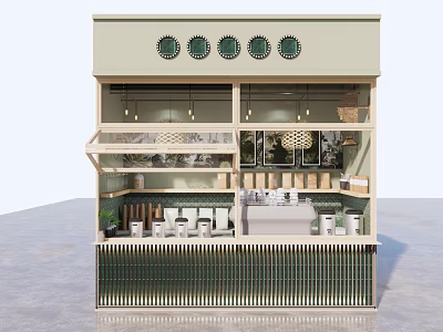 Modern Store Front Desk Interior Design With Shelves Plants And Lighting 3d model