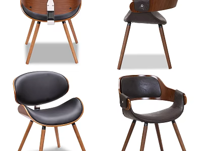 Modern Leisure Chairs With Black Leather Seats Wooden Legs And Armrests Design 3d model