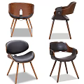 Modern Leisure Chairs With Black Leather Seats Wooden Legs And Armrests Design