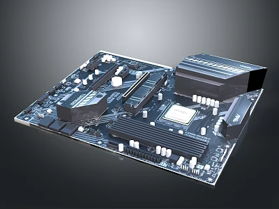 High Performance Computer Motherboard With Electronic Components Chipset Slots And Heat Sinks 3d model