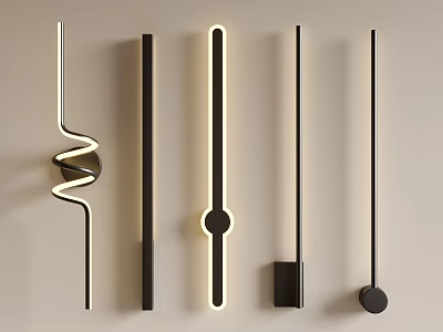 Modern Black Wall Lamps With LED Strips And Various Linear Designs For Home Decor 3d model