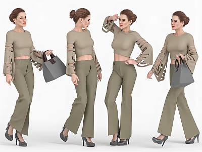 3D Female Sculpture Carving With Multiple Poses Stylish Outfit And Handbag Design 3d model