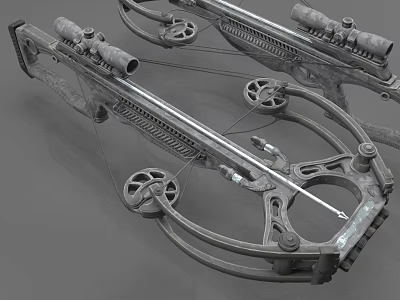 Advanced Mechanical Crossbow Weapon With Scope Metal Pulley And String System 3d model