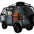 Gray Off Road Adventure Car with Roof Rack Orange Fuel Canister and Large Tires
