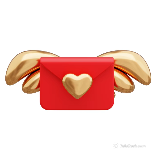 Decorative Ornament Set with Red Envelope Design Golden Wings and Heart Accent 3d model 
