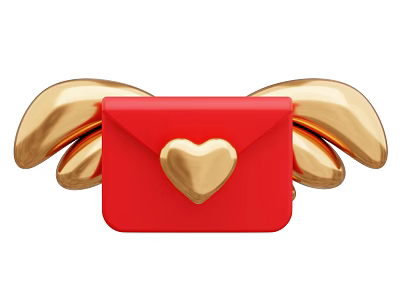 Decorative Ornament Set with Red Envelope Design Golden Wings and Heart Accent 3d model
