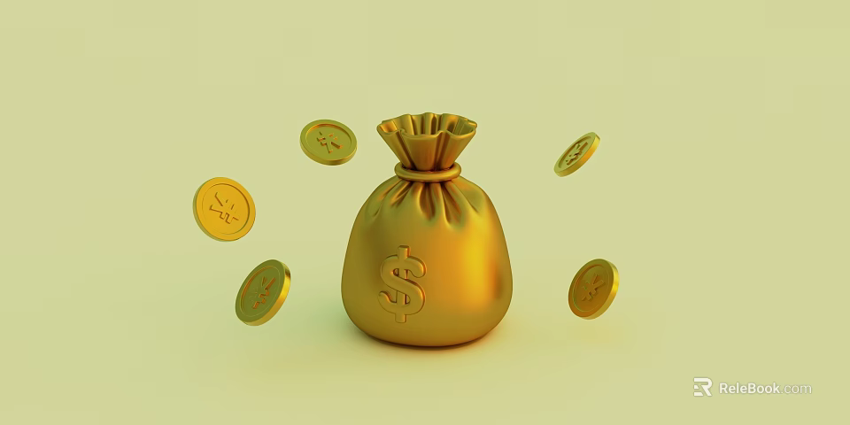 Golden Money Bag With Dollar Sign And Scattered Gold Coins Decorative Ornament Set 3d model 