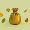 Golden Money Bag With Dollar Sign And Scattered Gold Coins Decorative Ornament Set