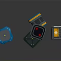 Industrial Tech Related Equipment Gear With Various Colors Stacked Designs On Black Reflective Surface
