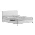 Modern Double Bed With Gray Headboard Beige Mattress Pillows And Throw Blanket 3d model