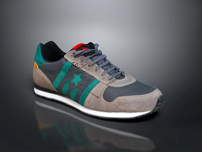 Fashionable Casual Sneakers Featuring Green Stripes Gray Upper Red Accents And White Sole 3d model
