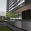 Garden Landscape Design with Modern High Rise Low Rise Buildings Entrance and Trees