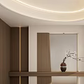 Elegant Entryway Hallway With Wooden Walls Ambient Lighting Mirror And Vase