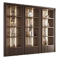 Elegant Modern Wooden Decorative Cabinet With Shelves Lighting Sculptures Books And Ornaments