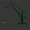 Green Industrial Crane With Extended Arm Orange Hook And Stable Base Structure 3d model