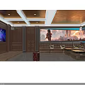 Luxury KTV Room Interior With Textured Walls Brown Leather Sofa And Blue LED Lighting