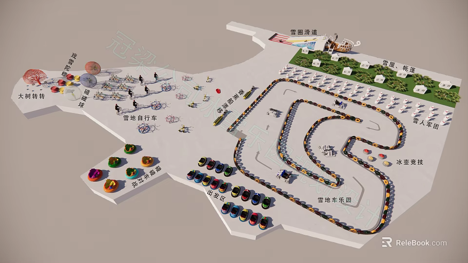 Comprehensive Recreational Area Layout With Camping Fishing Barbecue And Parent Child Play Zones 3d model 