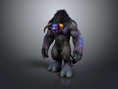 Game Movie Character Fantasy Monster With Furry Body Purple Markings And Orange Horns 3d model