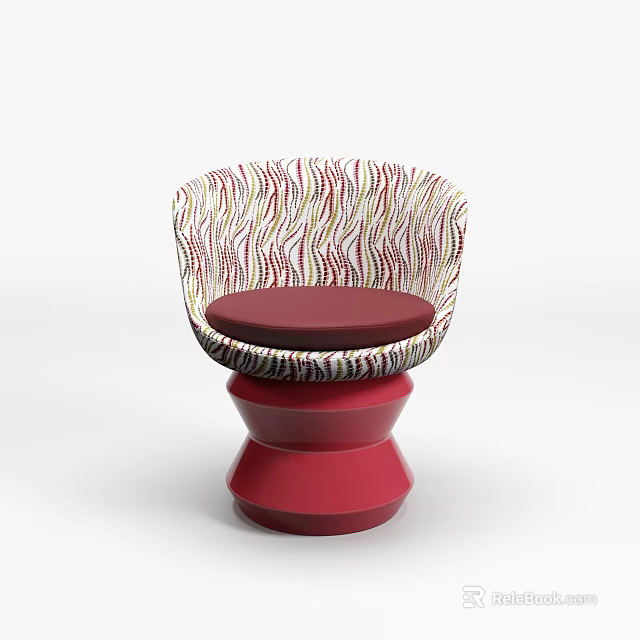 Stylish Accent Chair with Colorful Striped Backrest Red Cushion and Red Base 3d model 