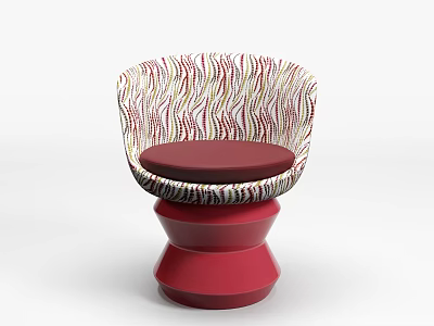 Stylish Accent Chair with Colorful Striped Backrest Red Cushion and Red Base 3d model