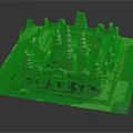 Ancient Traditional Temple Complex Model Featuring Multiple Spires Square Layout And Stone Carvings