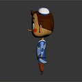 Wooden 3D Doll With Blue Outfit Red Pants Blue Cap And Red Cheeks