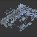 Industrial Style Scene Components With Metal Frames Stairs Platforms Crates And Debris