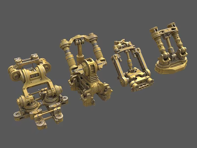 Golden Mechanical Structure Models with Intricate Gears Shafts and Metal Components 3d model
