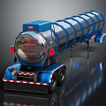 Blue Tanker Trailer With Large Stainless Steel Tank Red Rear Lights And Reflective Surface