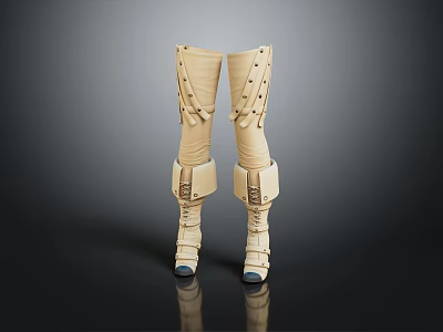 Stylish Beige Knee High Boots With Structured Straps And Modern Fashion Design 3d model