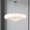 Modern White Circular Ribbed Pendant Light Hanging In Minimalist Interior Space