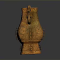 Carved Bronze Square Vessel With Dragon Shaped Handles And Intricate Patterns