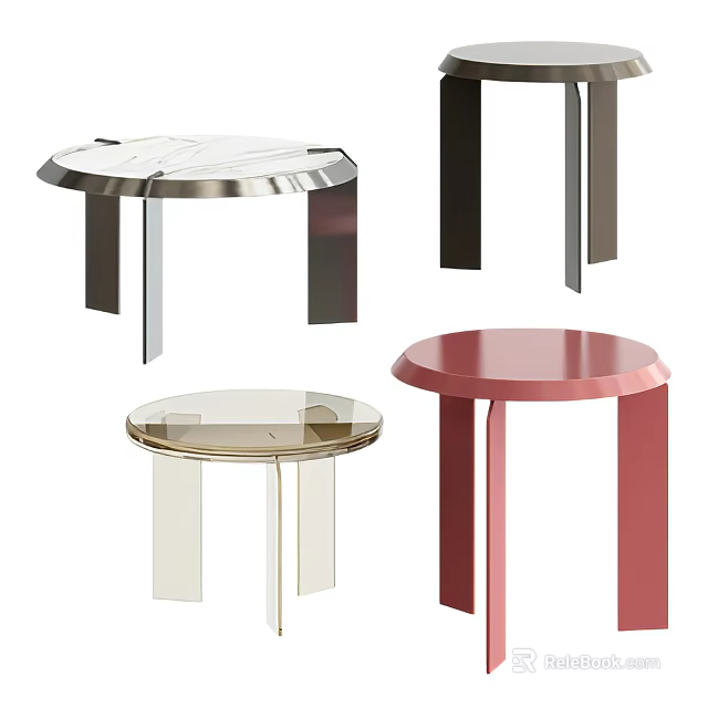 Modern Round Side Tables with Metal Frames Glass Tops and Multiple Colors 3d model 