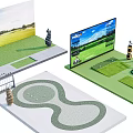 Hotel Public Lounge Area With Golf Course Screen And Mini Putting Green Setup