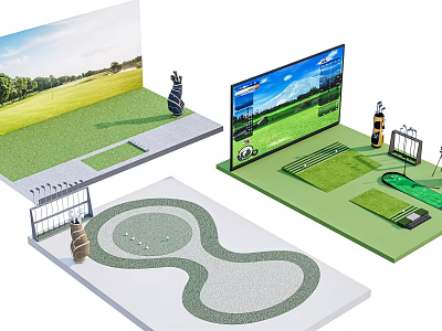 Hotel Public Lounge Area With Golf Course Screen And Mini Putting Green Setup 3d model