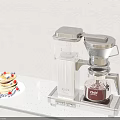Modern Kitchen Countertop With Coffee Maker Blender And Breakfast Pancakes With Berries
