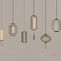 Various Stylish Pendant Lights with Fabric Shades and Metal Frames on Light Wall